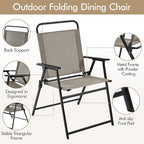 Yaheetech Outdoor Patio Chairs Set of 2, Folding Patio Chairs for Outside with Metal Frame, Armrests, Portable Dining Chairs for Camping, Lawn, Garden and Porch, Brown
