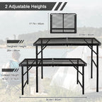 Folding Grill Table Camping Table with Mesh Desktop, Lightweight 3 FT Metal Table for Outside, Height Adjustable Portable Grill Tables for Camping, Picnic, Beach and BBQ, RV