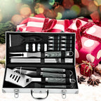 ROMANTICIST 20pcs Heavy Duty BBQ Grill Tool Set in Case - The Very Best Grill Gift for Father's Day and Christmas - Professional BBQ Accessories Set for Outdoor Cooking Camping Grilling Smoking, Grey