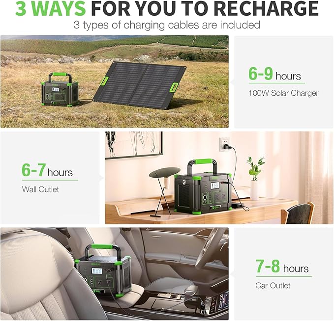 Portable Power Station 500W(Peak 1000W) EBL, 519Wh Outdoor Solar Generator with 2 AC(110V) Outlets, 10 Ports Powerhouse with USB-C PD Fast Charging for Travel, RV Camping Off-Grid Living Emergency