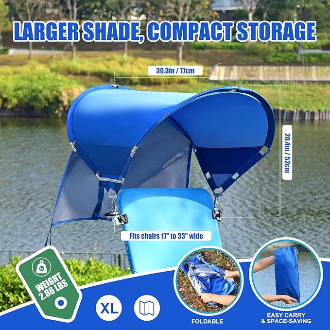 XL Universal Beach Chair Umbrella Canopy, UPF 50+ Chair Sun Shade Attachment with Adjustable Clamp for Camping, Lawn, Wheelchair, Tanning, Zero Gravity, Lounge, Fishing, Outdoor Chairs, Oversized