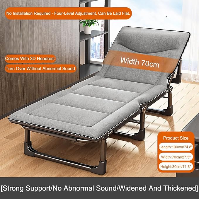 Folding Cot, Folding Bed, Camp Bed, Portable Bed for Adults, 4-Position Adjustable Folding Cot Bed, Outdoor and Indoor 200kg/440lbs Max Load Lounge Chair(Large)