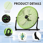 20" Solar Fan, Large Solar Powered Cordless Camping Fan, Rechargeable Battrey Operated Fans for Outside, 360° Tilt, Hi-airflow, Wireless, for Home Garage Outdoor Patio Travel Greenhouse