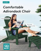 SERWALL Adirondack Chair with Cup Holders - Composite Adirondack Chairs Set of 4 HDPE Outdoor Chairs All Weather Use- Green
