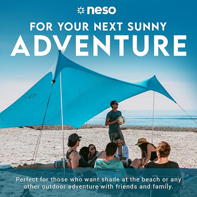 Neso Gigante Portable Beach Tent Sun Shelter - Lightweight Beach Shade Canopy - Easy Setup for Family Outings - Patented Reinforced Corners - UPF 50+ - 8ft Tall, 11 x 11ft - Save The Whales