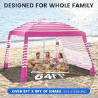 Zeraty Beach Cabana 8'×8', Portable Beach Canopy with Side Wall, Easy Pop Up UPF 50+ Silver-Coated Beach Tent Sun Shelter, Wind Resistant Adjustable Height Beach Umbrella Tent for Family, Pink