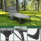 LILYPELLE Folding Outside Chaise Lounge Chair with Mattress, 5 Position Adjustable Patio Folding Lounge Chair Reclining Chairs Perfect for Sunbathing, Camping, Pool, Beach, Patio