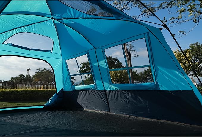KTT Extra Large Tent 12 Person,Family Cabin Tents,Awning,2 Rooms,4 Doors and 4 Windows with Mesh,Straight Wall,Waterproof,Double Layer,Big Tent for Outdoor,Picnic,Camping,Family Gathering