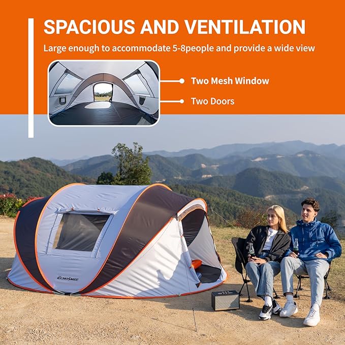 EchoSmile Instant Pop Up Camping Tent, 2/4/6 Person, Easy Setup Tent, Water Resistant Dome, Portable with Carry Bag