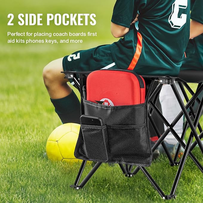 VEVOR Portable Folding Bench, 6 Seats Foldable Sideline Bench, Outdoor Camping Bench Chairs with Carry Bag, Team Sport Sideline Benches for Football, Camping, Fishing, No Assembly Instant Seating