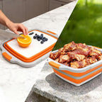 Collapsible BBQ Prep Tub with Cutting Board & Lid, Folding Food Container BPA-Free Heavy-Duty, Dishwasher Safe, Upgraded Drain Hole - for Camping, Grilling Outdoor Cooking (Orange, X-Large)