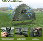 GYMAX Tent Cot, 5-in-1 Folding Camping Cot with Mattress & Pillows, Sleeping Bags, Sunshade, Camping Tent Elevated with Carrying Bag for Outdoor Hiking, Fishing, Picnic