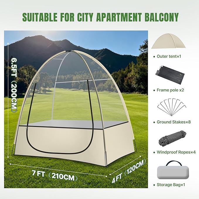 Sports Tent with 4-Side Clear PVC, 1-3 Persons All Weather Bubble, Instant Sun Rain, No Condensation, Spacious Interior, Ultra Visibility, for Sports Events Camping Fishing Cheering