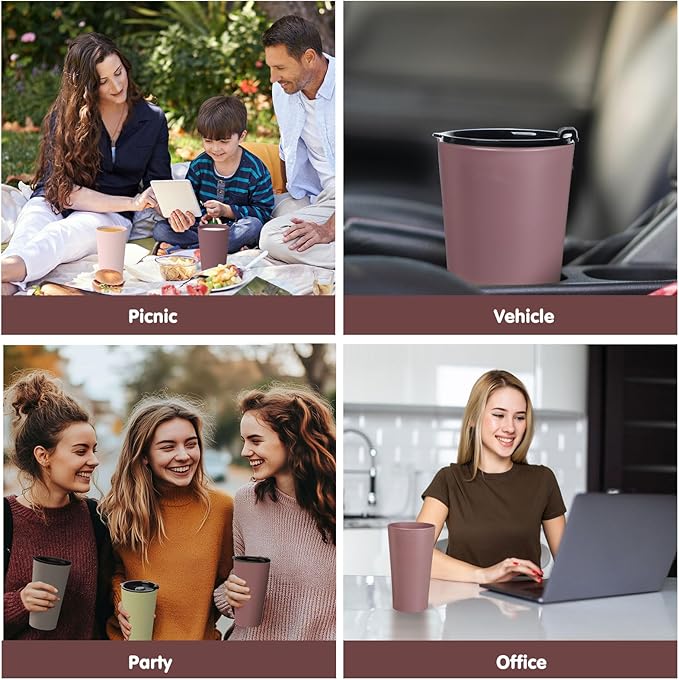 4 Pack Plastic Travel Coffee Mug Set, 20 oz Spill Proof Drinking Cups with Lids, Pobtable to Go Camping Coffee Tumbler Reusable Coffee Mugs with Lids, Dishwasher & Microwave Safe