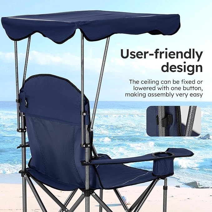 ALPHA CAMP Heavy Duty Canopy Lounge Chair Sunshade Hiking Travel Chair with Cup Holder