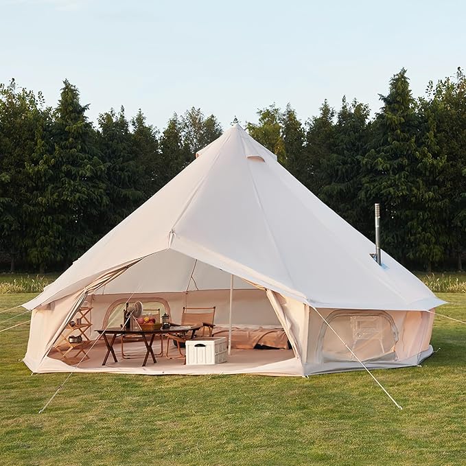 YOLENY Bell Tent, Yurt Tent 4/6/8/10 Person 4 Season Waterproof Glamping Tents w/Stove Jack for Family Camping Outdoor Party, Glamping Tents for Camping - 10/13.1/16.4FT