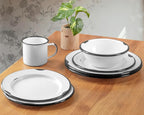 Red Co. 16-Piece Enamelware Metal Dinnerware Set for 4, Distressed White/Black Rim