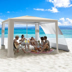 MoKo Beach Cabana, 8'×8' Large Beach Canopy with Side Wall, UPF 50+ Protection Easy Setup Beach Tent Sun Shelter, Adjustable Height Wind Resistant Cabana Beach Tent for Whole Family, Khaki