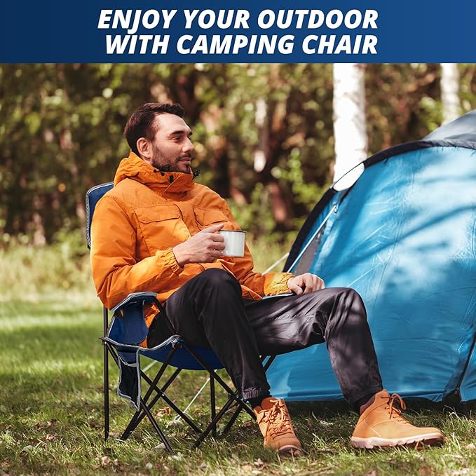 2PCS SAILARY Mesh Folding Camping Chairs, Oversized Portable Outdoor Chairs, Weight Capacity 325 lbs with Cup Holder, Storage Pocket, Carry Bag Blue