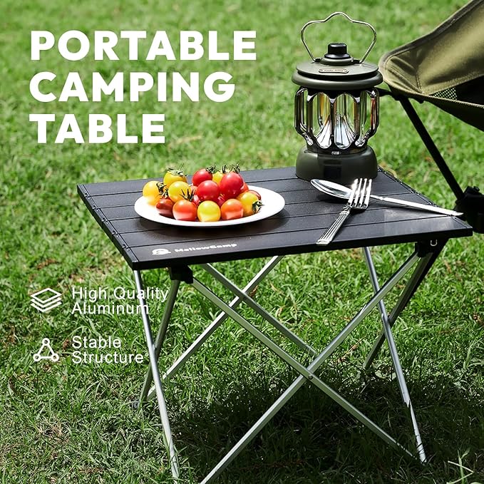 MellowCamp Camping Side Table, Ultralight Aluminum Folding Table, Small Compact Portable Ideal for Camping, Hiking, Beach, Outdoor Cooking, Picnics (Black, Small)