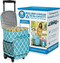 dbest products Ultra Compact Cooler Smart Cart, Moroccan Tile Insulated Collapsible Rolling Tailgate BBQ Beach Summer