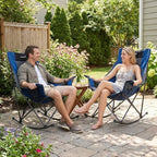 SUNNYFEEL Rocking Camping Chair 2 Pack Fully Padded Patio Folding Chair Portable Oversized Outdoor Rocker High Back Lawn Recliner with Side Pocket Camp Rocker Chairs for Adults Heavy Duty 500 LBS Blue