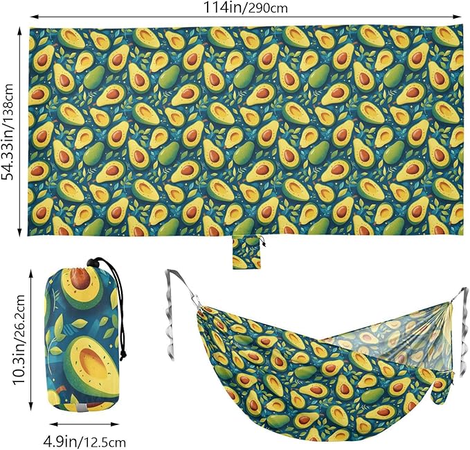 Green Art Avocado Camping Hammocks with Tree Straps Hanging Hammock for Outside Patio Backyard Poolside