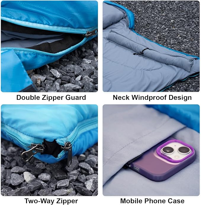 Adult Sleeping Bag with Pillow Comfortable Durable & Waterproof Lightweight for Adults Kids Spring Summer Autumn 3 Seasons Travel Camping Outdoor