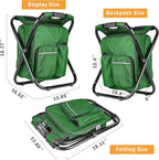 Kikerike Portable Stool Backpack Cooler Chair 300 LBS Max Load Folding Fishing Cooler Backpack Stool for Outdoors Hiking Beach Travel - Army Green