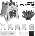 Portable Camping Wood Stove - DOYOXIGO Folding Wood Burning Stove Stainless Steel Camp Stove, Lightweight Backpacking Stove for Outdoor Hiking Camping Traveling Picnic BBQ