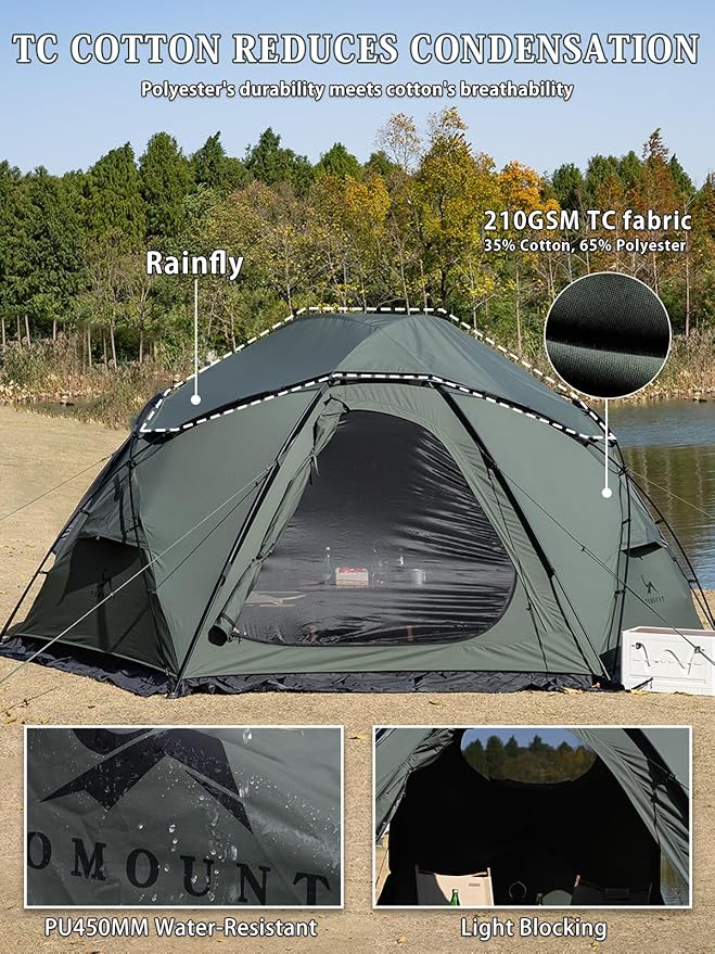 TOMOUNT Dome Hot Tent with Stove Jack 4 Person Backpacking Tent for 4 Season Waterproof Glamping Hiking