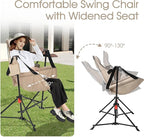 HOMEFUN Hammock Camping Chair - Portable Swinging Chairs for Adults with Stand and Storage Bag, Oversized Folding Rocking for Lawn Camp Fishing Hiking, Khaki