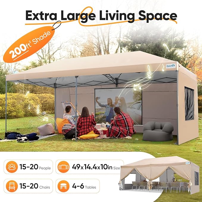 Quictent 10x20 Pop up Canopy with Sidewalls Easy up Canopy Tent Instant Shelter with Windows for Outdoor Event Party