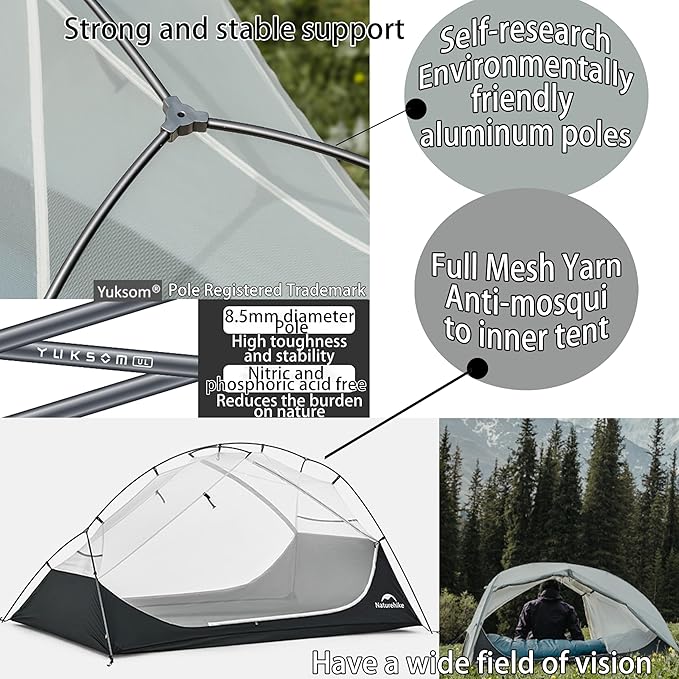 Naturehike Free Standing 2 Person Backpacking Tent with The Double Canopy Ultralight Nylon Double Layer Waterproof Camping for Camping, Festivals, Backyard, Sleepovers