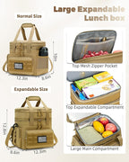 Tactical Lunch Bag & Lunch Box for Men - Large Double Deck Expandable Insulated Soft Adult Lunchbox for Work - Cooler Bag for Beach, Picnic, Camping,Outdoor，Travel (Brown,16L)