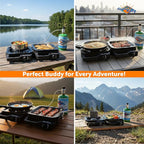 Flame King CampactCooker, Dual Burner Propane Camping Stove with Detachable Grill, Portable Foldable Cooking Stove 12,000 BTU, for Camping, Patio, Emergency, Hiking (Black)