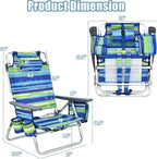 Giantex Folding Beach Chair, Patio Sling Chairs with 5 Adjustable Position, Head Pillow, Storage Bag, Towel Bar, Cup Holders, Backpack Chairs for Sunbathing, Camping Chair