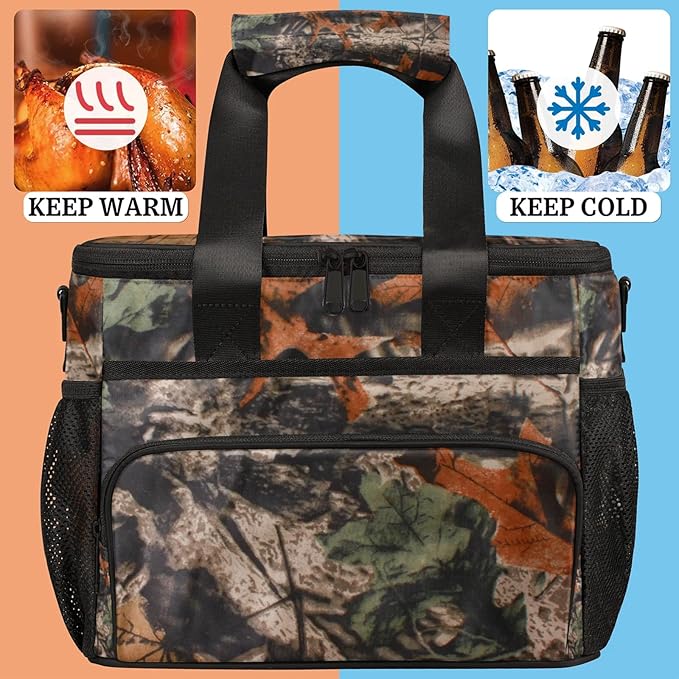 Pardick Soft Cooler Bag Forest Camo Camouflage Insulated Lunch Box for Men & Women, Large Leakproof Lunch Bag Portable Beach Cooler for Work, Picnic, Road Trips,Fishing, Travel, Camping,A-1