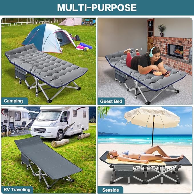 NAIZEA Folding Camping Cots for Adults, Folding Cot with Mattress, Camping Foldable Bed, Portable Military Cot, Double Layer Oxford Strong Heavy Duty Sleeping Cots w/Carry Bag for Camp Office Travel