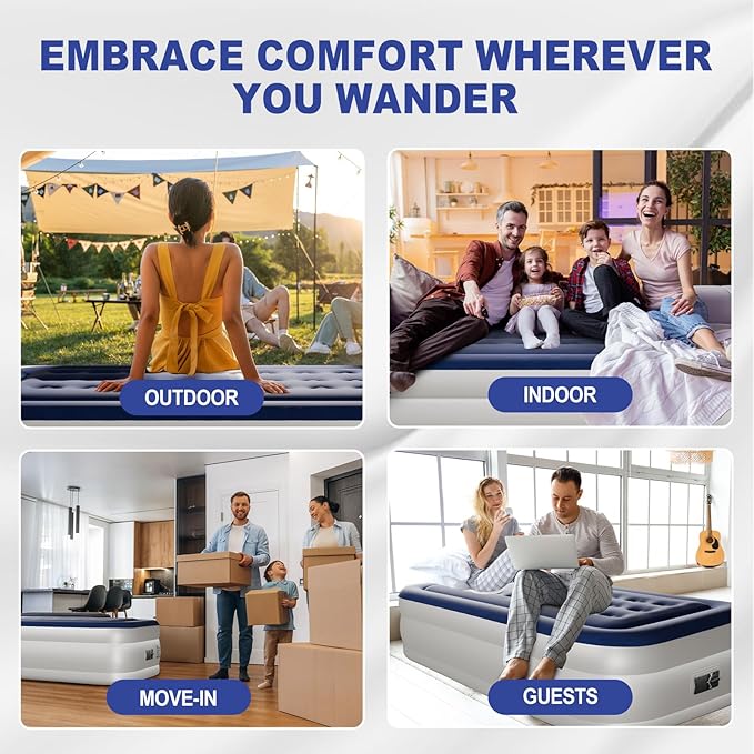 Outvita 18in Twin Air Mattress with Built-in Pump, Quick Assembly Comfort Luxury Blow Up Air Bed Self-Inflation/Deflation - Breathable and Flatness-Free for Guests and Home, Camping, Travel