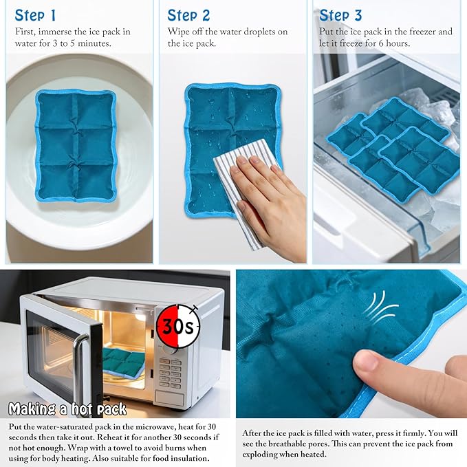 4pcs Reusable Ice Packs for Lunch Boxes & Coolers, (6”x4”x0.7”) Slim Freezer Packs for School Lunch Bags, Small Non-Toxic Cooler for Picnic & Camping