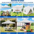 Yesker 10x10 Pop Up Canopy Tent with 4 Sidewalls Portable Folding Outdoor Canopy Easy Setup Gazebo Waterproof Instant Popup Shelter Tent w Wheel Carry Bag sandbags for Events Parties Camping, White
