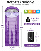 Sportneer Sleeping Bag for Adults & Kids, Cold Weather & Warm Waterproof Camping Sleeping Bag, Compact Portable for Camping Hiking & Travel