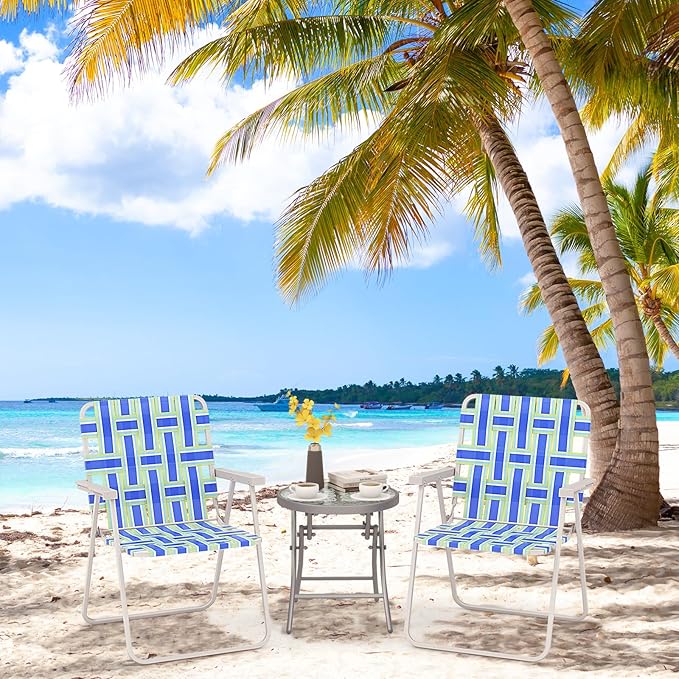 Giantex 4-Pack Beach Chairs for Adults, Camping Chair with Steel Frame, Lightweight Folding Directors Chairs for Outdoor Webbing Patio, Fishing, Yard, Poolside Lawn Chairs Set of 4 (Blue)