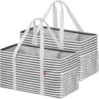 LHZK 2 Pack Extra Large Utility Tote Bag with Metal Wire Frame and the Sides Rinforced, Extra Large Tote Bag with Handle for Pool Beach Laundry Storage, Black