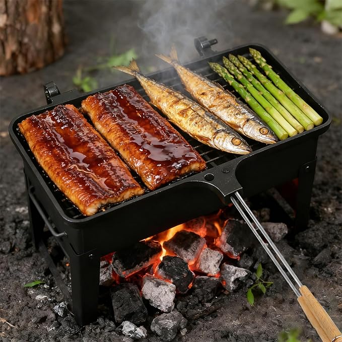 Double Pie Irons Sandwich Maker, Non-Stick Pie Irons for Camping with Removable Handles, Portable Mountain Pie Maker Cast Iron, Sandwich Press for Camping