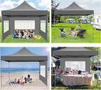 COBIZI 10x10 Pop Up Canopy with 4 Sidewall,Heavy Duty Canopy UPF 50+ All Season Wind Waterproof Commercial Outdoor Wedding Party Tents for Parties Canopy Gazebo with Roller Bag(10 x 10 ft Gray)