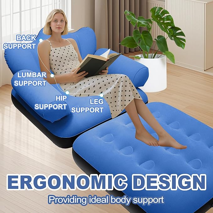 Blow Up Pull Out Couch with Headboard,Inflatable Couch with Flocked Surface,Folding Inflatable Chair for Adults,Portable Air Sofa Bed,Durable Air Couches,Inflatables couches for Camping-2pcs