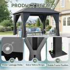 Aoxun Outdoor Gazebo for Patio 10x10, Metal Frame Canopy with Double Roofs, Heavy Duty Party Tent and Shelter with Mosquito Netting and Privacy Screen for Backyard, Lawn, Garden, Deck