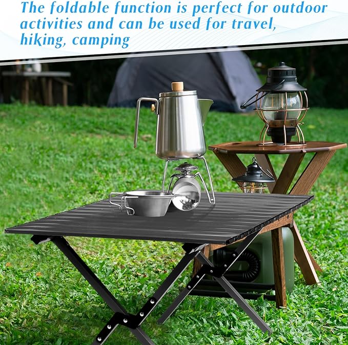 Suzile 2 Pack Foldable Camping Table 4ft Portable Lightweight Picnic Table Collapsible Roll up Metal Camp with Carry Bag for Camping, Picnic, Patio, Outdoor Party(Black)